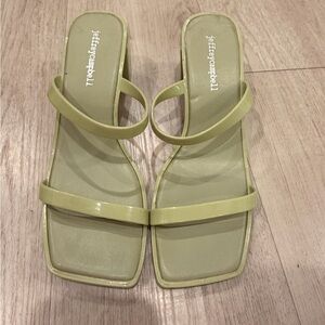 Jeffrey Campbell JAMM-3 Women’s Two-Strap Slide Sandals in Light Green